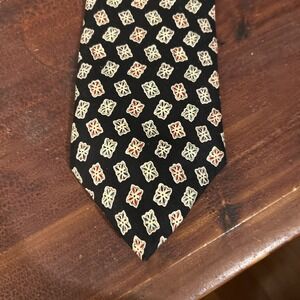 Vintage Wembley Men's Necktie black Geometric Print  100% Silk Tie‎